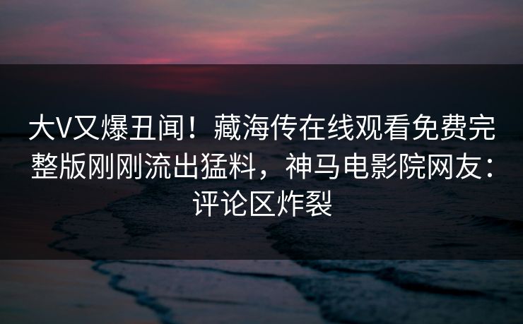 大V又爆丑闻！藏海传在线观看免费完整版刚刚流出猛料，神马电影院网友：评论区炸裂